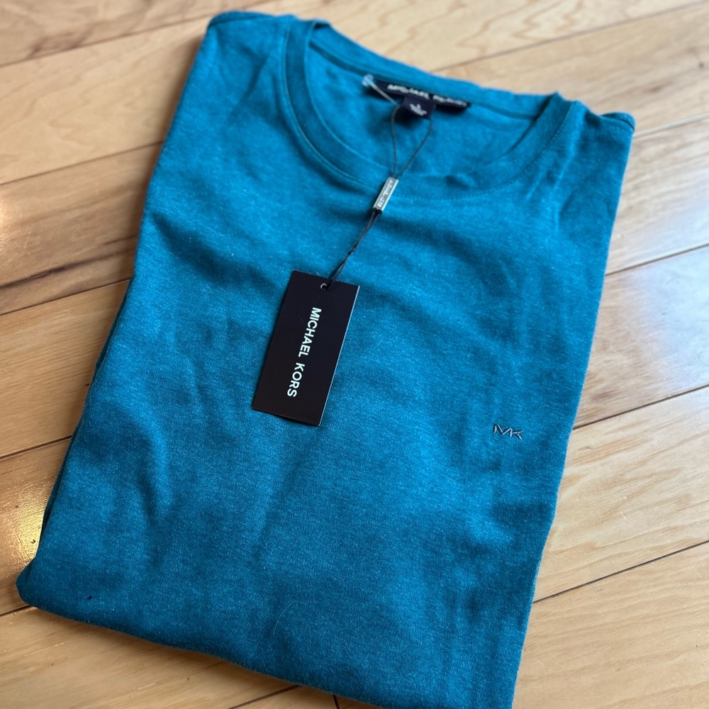 🔥 NWT Michael Kors Teal Heather Cotton Tee | Luxe Casual Size L ✨